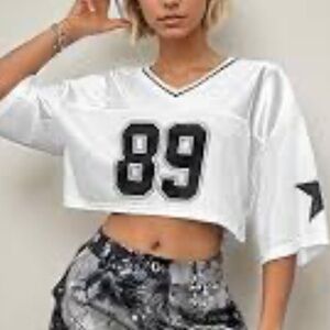 Cropped White Football Jersey 89
